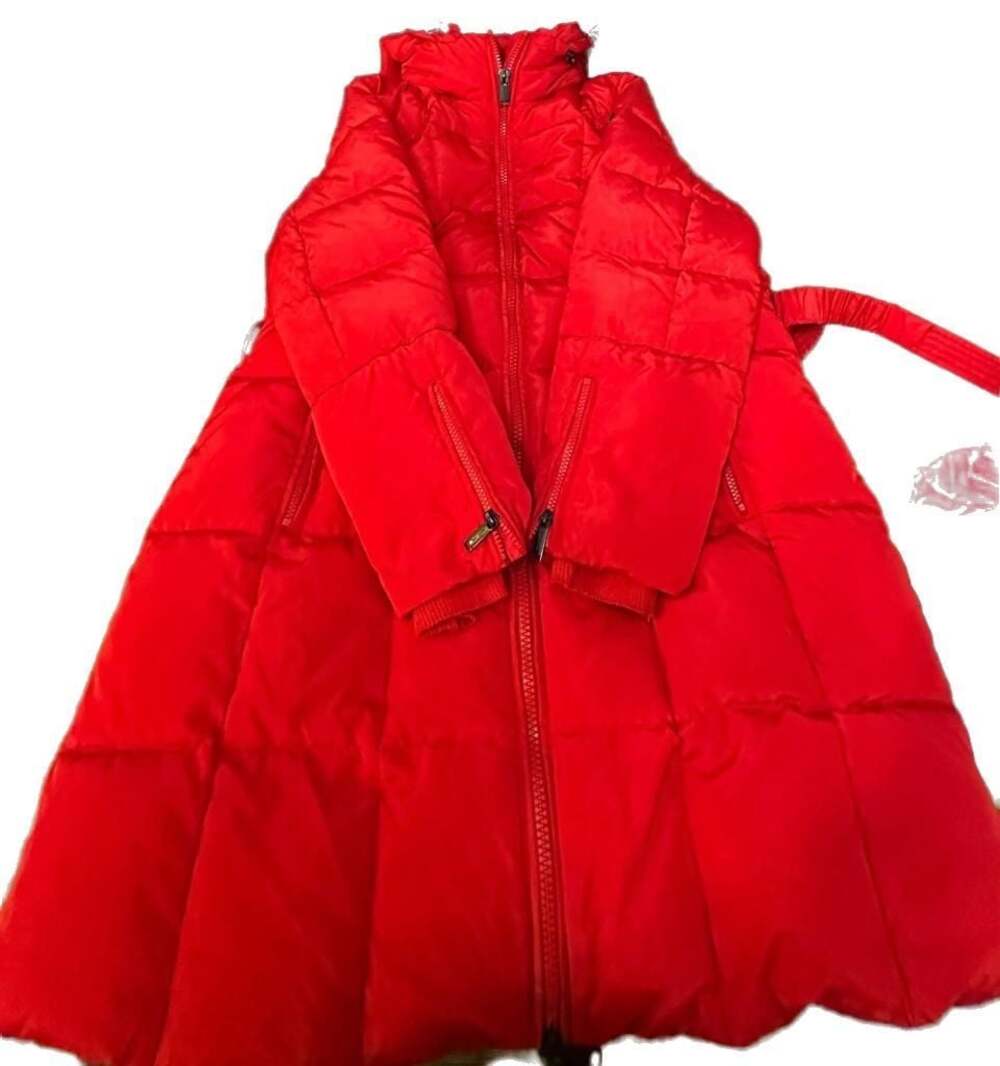 Michael Michael Kors Red Faux Fur Trim Hooded Down Puffer Coat